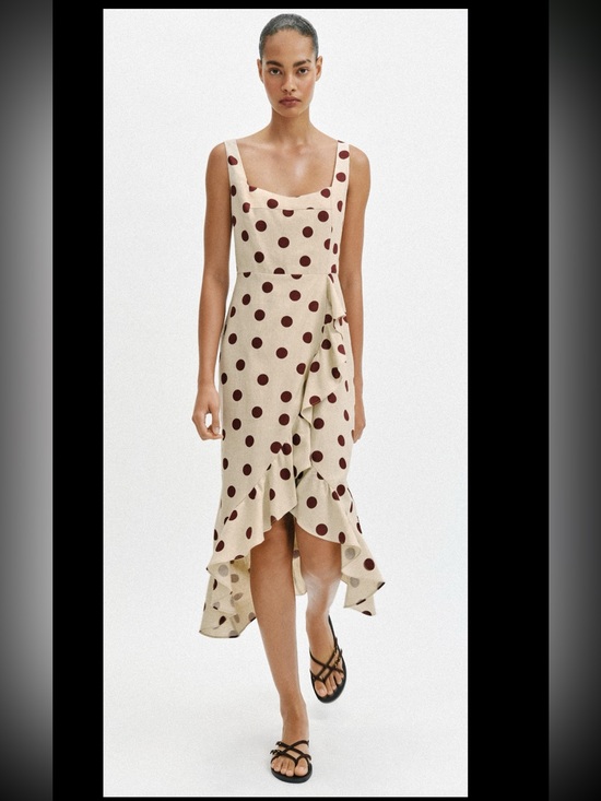 Zara Dresses & Skirts - ZARA LINEN BLEND POLKA DOT MIDI DRESS